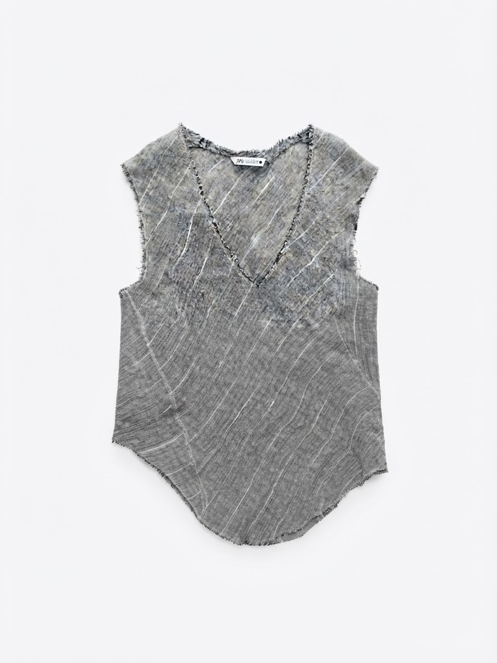Zara Gray Crinkled V-Neck Sleeveless Tank
